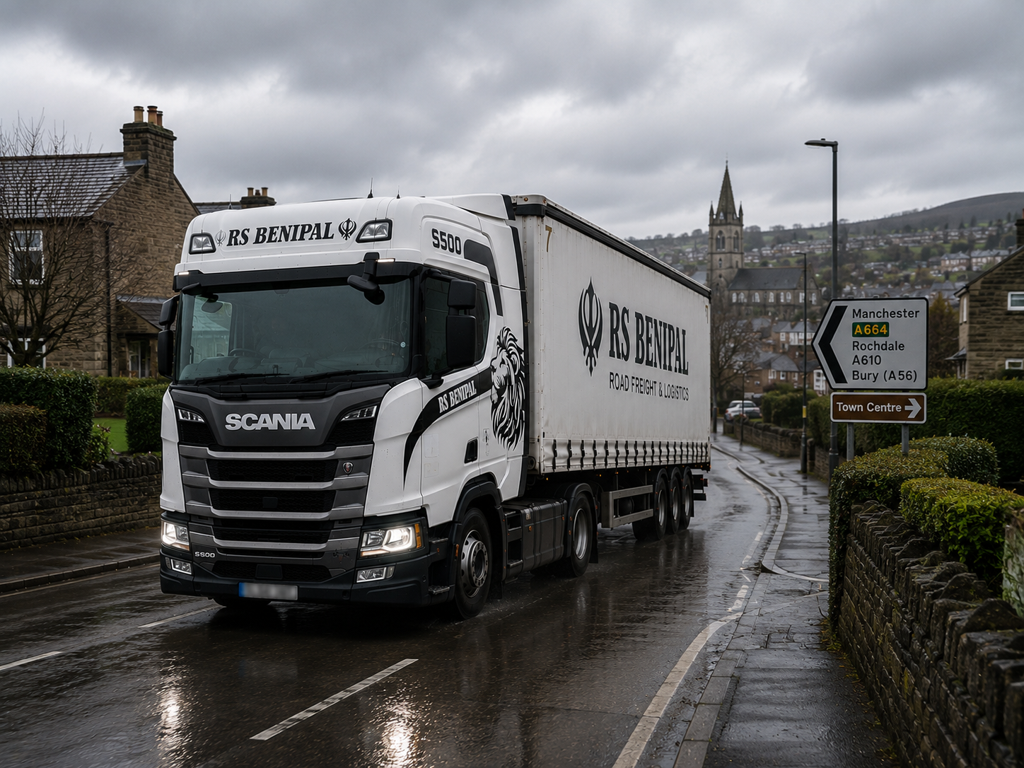 Freight vehicle travelling on a UK delivery route